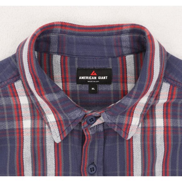 American Giant Button Front Shirt Mens XL Blue Red Plaid Long Sleeve Work USA - Picture 6 of 7